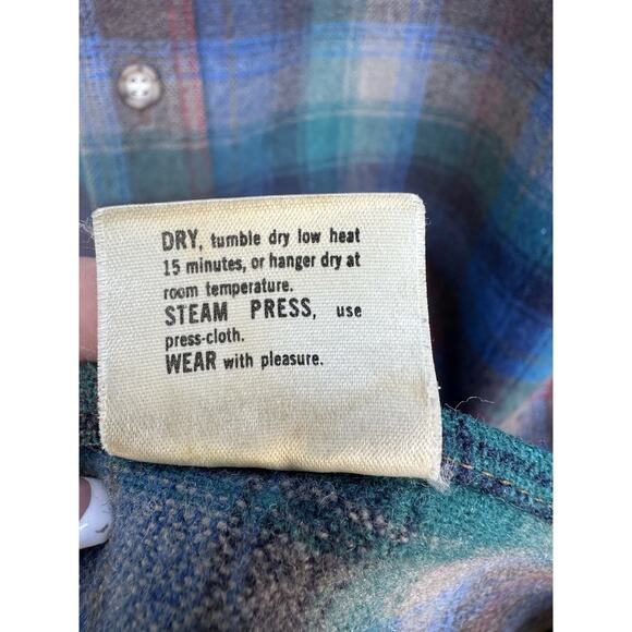 Pendleton vintage 1970's Board Shirt Teal Plaid 100% Wool Sz XL Made In USA - Picture 6 of 8